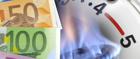 gasvuur, thermostaat verwarming en briefjes in euro